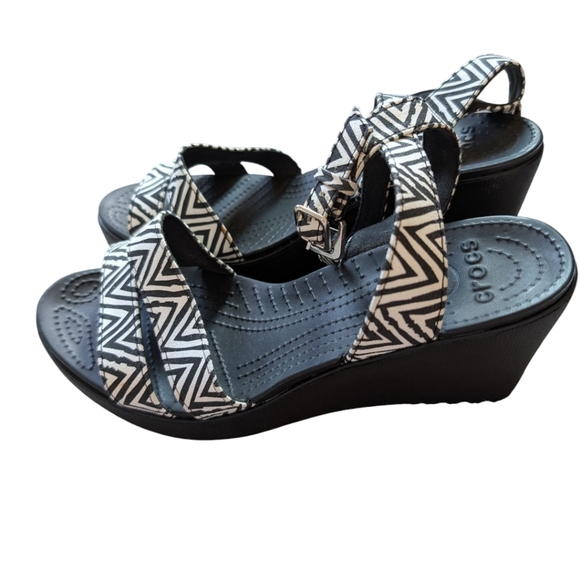 Crocs Leigh II Cross-strap Ankle Wedges Sandal Zebra Black White Rare Women 10 - Picture 7 of 15